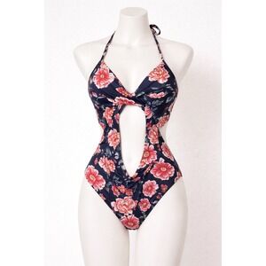 Shade & Shore Floral Print One Piece‎ Swimsuit Tie Cut Out Bathing Suit 38B